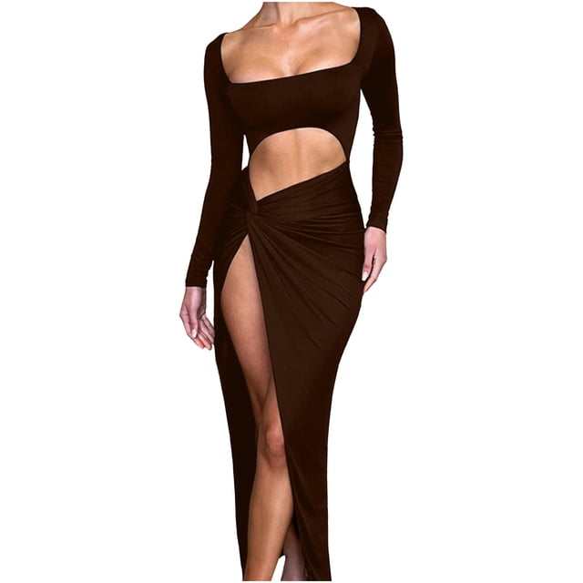 FcBaudy Robe à Manches Longues à Encolure Carrée, Robes de Printemps pour Femmes, Robes pour Femmes Mode Femmes Printemps Robe Décontractée Unie Robe à Manches Longues Robe Femme