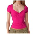 thumbnail image 1 of T-shirts Aguichant pour Femmes à Col en V devant, à Double Doublure, Manches Courtes, Coupe Ajustée, Court, Tendance, Tee, 1 of 6