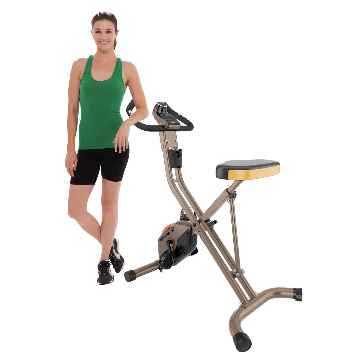 Vélo stationnaire vertical repliable doré à résistance magnétique et capacité de 400 lb 500 XLS d'Exerpeutic