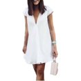 thumbnail image 1 of Nouvelle Mode Robe Bohème Décontractée en Chiffon pour Femmes Col en V Manches Courtes Robe Chemise Été Plage Ample Blanche Noire, 1 of 4