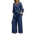 thumbnail image 1 of Miqool 2 Piece Sets for Women Summer Tracksuits Button Down Oversized Shirts and Wide Leg Long Pants Two Piece Lounge Sets Matching Outfits with Pockets, 1 of 6
