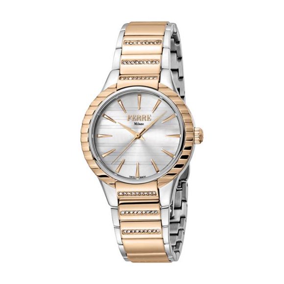 Ferre Milano FM1L114M0101 Montre pour Femmes en Acier Inoxydable IP Bicolore avec Diamants