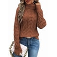 thumbnail image 1 of Chandails à Col Roulé pour Femmes, Tricot Torsadé, Manches Longues, Chandail, Haut, Automne Hiver, Décontracté, Uni, Chandail, Brun Pâle, S, 1 of 5
