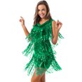 thumbnail image 2 of Loodgao Robe de Fête pour Femmes à Paillettes Brillantes avec Franges, Costume de Danse Latine Samba Rumba, Performance, Vert m, 2 of 8