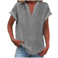 thumbnail image 1 of T-Shirts Femmes Blanchis Mode Décontractée pour Femmes Col en V Boutonné Manches Courtes Haut T-Shirt - Hontri, 1 of 4