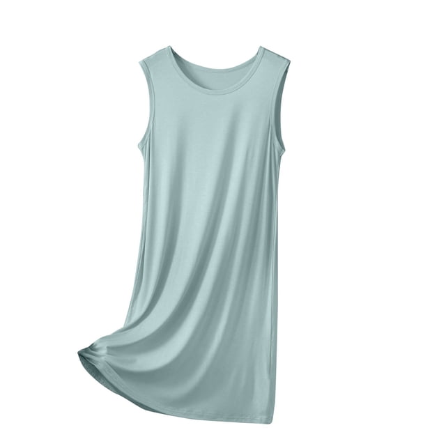 Diufon Robe de Pyjama pour Femme Été Mince Respirante Sans Manches Col Ras du Cou Chemises de Nuit Décontractées Amples Vêtements de Nuit pour la Maison