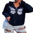 thumbnail image 4 of Sweat à Capuche Papillon pour Femmes, Pull à Fermeture Éclair, Veste à Cordon, 4 of 6