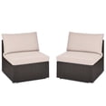 thumbnail image 4 of Patiojoy 2-Piece Outdoor Wicker Rattan Sectional Armless Sofa Chair with Brown Cushions, 4 of 5