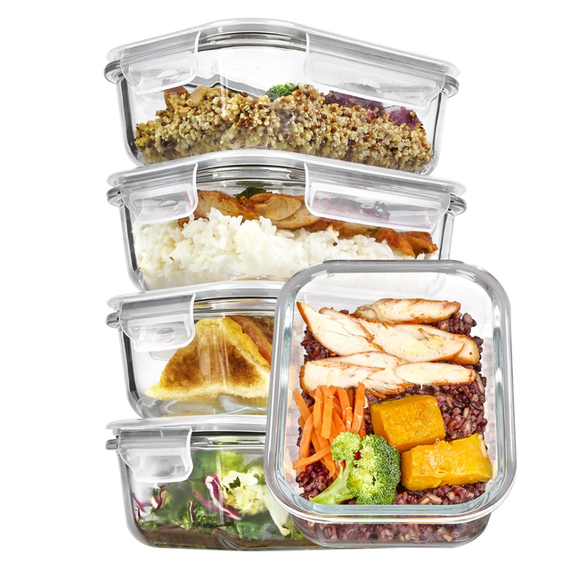 Lot de 5 Contenants de Rangement en Verre 22 Oz avec Couvercles, Ensembles de Contenants Alimentaires en Verre pour Préparation de Repas pour Micro-Ondes, Four, Lave-Vaisselle