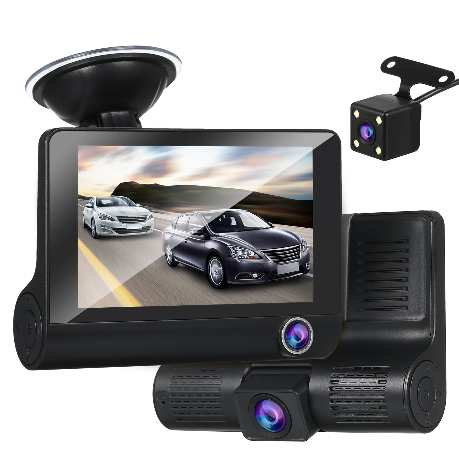 Romacci 1080P Full HD Dash Cam with 4 Inch IPS Screen Front and Rear Dual Dash Camera Driving Recorder Wide Angle Vision G-sensor Loop Recording Motion Detection Parking Monitor Playback Viewing Off