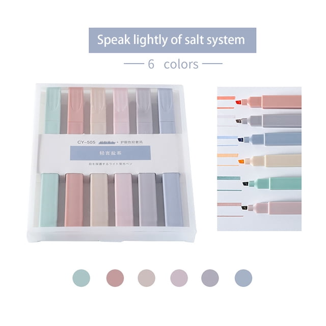 Cehvom Highlighter Set with Marker Pen, Square Point, Assorted Colors, 6 Count