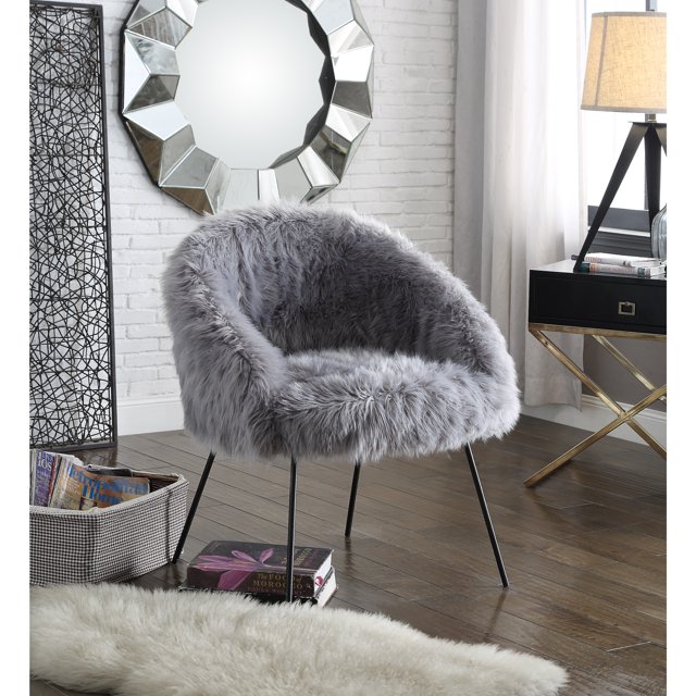 Inspired Home Elsa Chaise d'Appoint en Fausse Fourrure, Gris