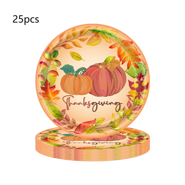SLYNSHome 25 Pcs Assiettes en Papier pour l'Action de Grâce, Assiettes Jetables à Feuilles d'Automne Assiettes Citrouille d'Automne pour le Souper pour la Récolte d'Automne Fournitures de Fête de l'Action de Grâce - 7 Pouces