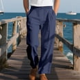 thumbnail image 2 of cfhntfmh Mens Lined Pants Stretch Dress Pants Solid Color Comfy Trousers Drawstring Lightweight Work Slacks with Pockets（Navy,Large), 2 of 7