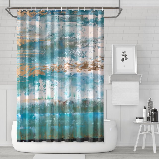 Ensemble de Rideau de Douche avec Doublure à Boutons-Pression, Galerie d'Art Vintage Bleu Marine (2) Rideaux de Douche Doublure de Douche Réutilisable, Doublure de Rideaux en Polyester Décorative, 72x72 Pouces