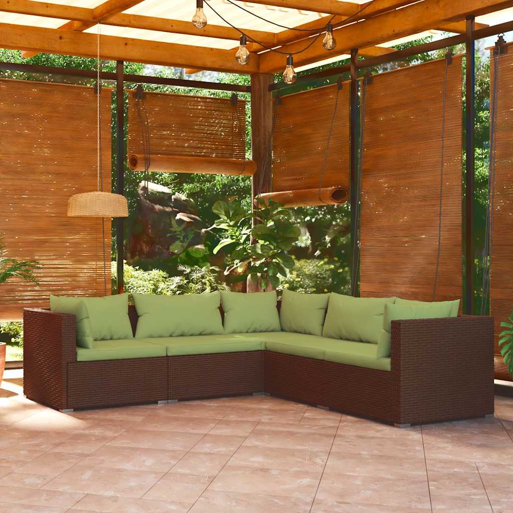 vidaXL Ensemble Salon de Jardin 5 Pcs avec Coussins en Rotin Poly Brun