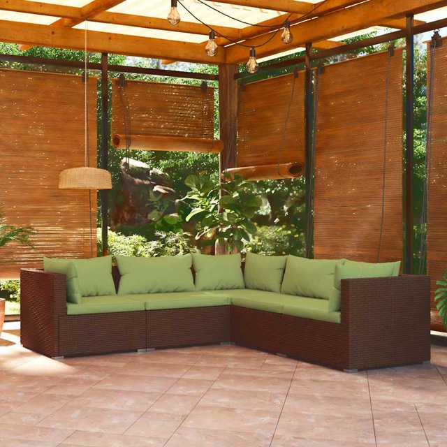 vidaXL Ensemble Salon de Jardin 5 Pcs avec Coussins en Rotin Poly Brun