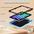 thumbnail image 3 of Étui pour iPad Mini 7 A17 Pro 2024/Mini 6 2021 8,3 Pouces 7e/6e Gén. avec Support Papillon, Étui de Protection Robuste et Résistante avec Porte-Crayon et Bandoulière pour Enfants Filles, Bleu, 3 of 7
