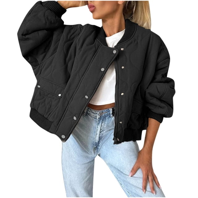 Tranfacy Winter Jackets for Women Winter Coats Women Solid Color Jacket Casual Mid-Length Button Zip Front Coat