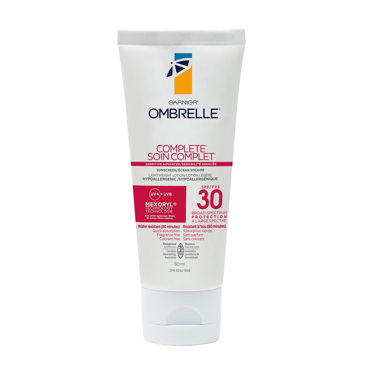 Garnier Ombrelle Complete Dry Touch Écran solaire Complete Dry Touch FPS 30, visage et le corps, peaux sensibles, résistant à l'eau, non gras, hypoallergénique, haute protection à large spectre UVA/UV