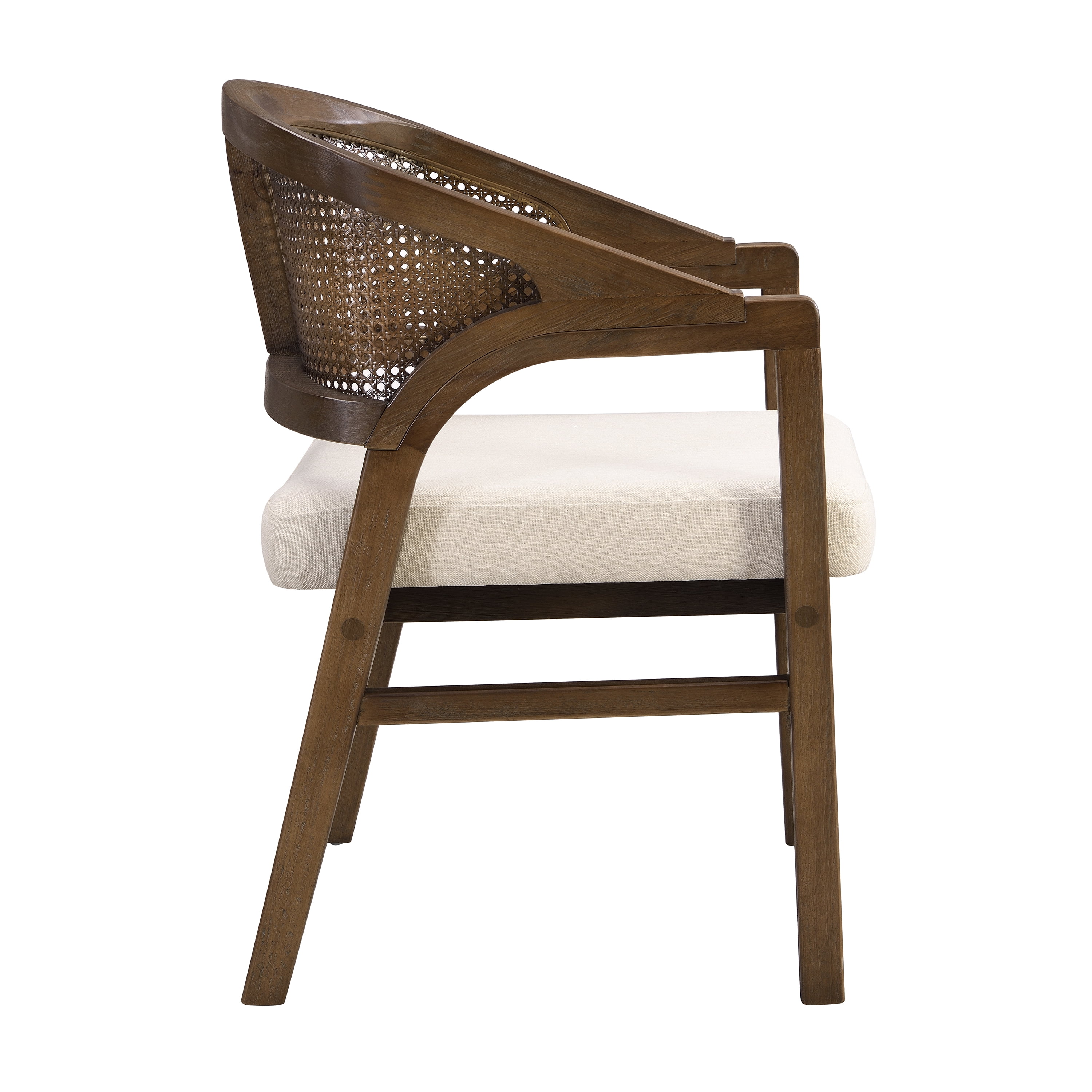 Chaises de salle à manger Noble House avec structure en bois, ensemble de 2, dossier en rotin et assise rembourrée, beige et noyer