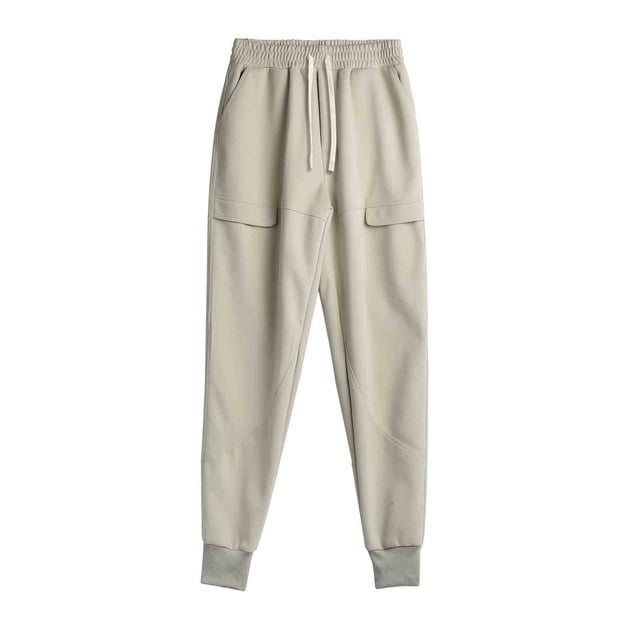 Lovzfmll Men's Solid Color Casual Utility Pants, Relaxed Fit, Drawstring Elastic Waist, Pockets for Everyday Beige, M