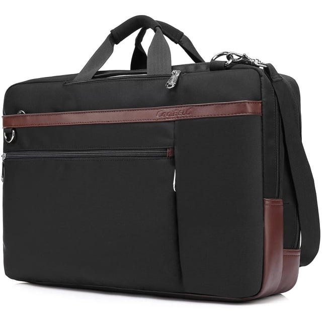 CoolBELL Convertible Backpack Shoulder Bag Messenger Bag Laptop Case in New Black, suitable for laptops up to 17.3 inches, including Dell, HP, Lenovo, and MacBook models. Made from durable Oxford nylon cloth with waterproof polyester lining, it features multiple compartments, shockproof padding, and three carrying styles: backpack, shoulder bag, and messenger bag. Ideal for business, travel, and leisure use, with a luggage belt for added convenience.