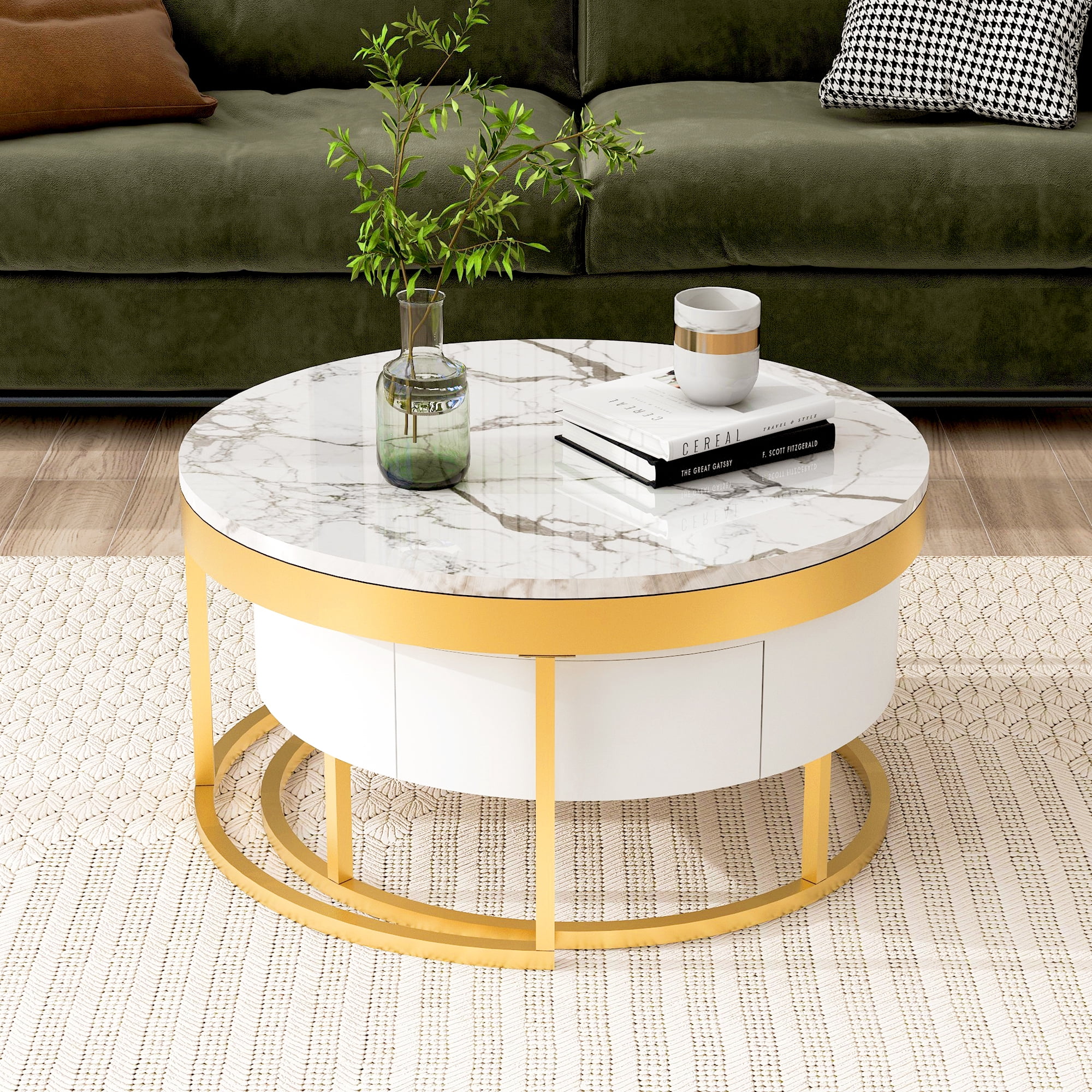 Noble House 31.5'' Round Nesting Coffee Table with Drawers, White