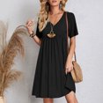 thumbnail image 4 of LOVZFMLL Robe d'Été pour Femme Décontractée Évasée à Manches Courtes, Col en V, à Étages, Ligne A, Fluide, Robe de Plage à Volants Longueur Genou, Robe Soleil Noire G, 4 of 9