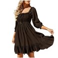 thumbnail image 2 of Gspmoly Robes pour Femmes Grande Taille, Robe pour Femmes à Encolure Carrée - Mode Décontractée, Tempérament, Cordon de Serrage, Dos Ajouré Ouvert, à Lacets, Manches 3/4, Coupe Ajustée, Robe Aguichant, Robes de Travail pour Femmes, Offres, 2 of 6