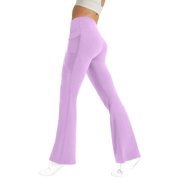 asjyhkr Womens Workout Leggings High Waisted Seamless Stretch Bell-Bottom with Two Side Pockets