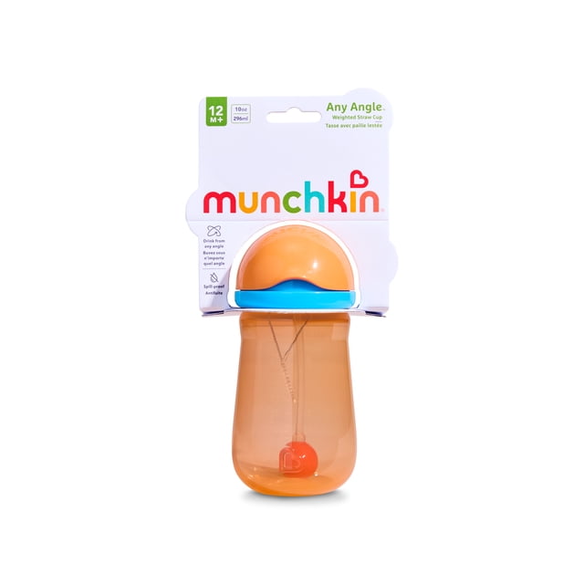 Munchkin Any Angle™ Spill-Proof Weighted Straw Trainer Cup with Click Lock Technology, Baby & Toddler Transition Sippy Cup, 10 Ounce Orange