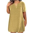 thumbnail image 1 of Penkiiy Robes Grande Taille pour Femmes aux Formes Robe Ample Robe d'Été pour Dames Robe de Détente Aguichant Petite Col en V Manches Courtes Robe Décontractée L Jaune, 1 of 5
