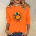 thumbnail image 2 of Dadaria T-Shirt Orange pour Femme, Manches 3/4, Col Rond, Grande Taille, Chandail d'Été, Blouses, TG, 2 of 5