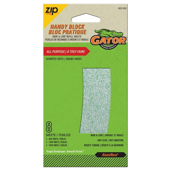 Gator Zip Hook and Loop Sandpaper Handy Block Refill Sheets, Assorted Sizes