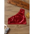 thumbnail image 4 of Sxiwei Kids Girls One Shoulder Metallic Cropped Bra Top Shiny Stage Dance Performance Tanks Tops Red 170-180, 4 of 6
