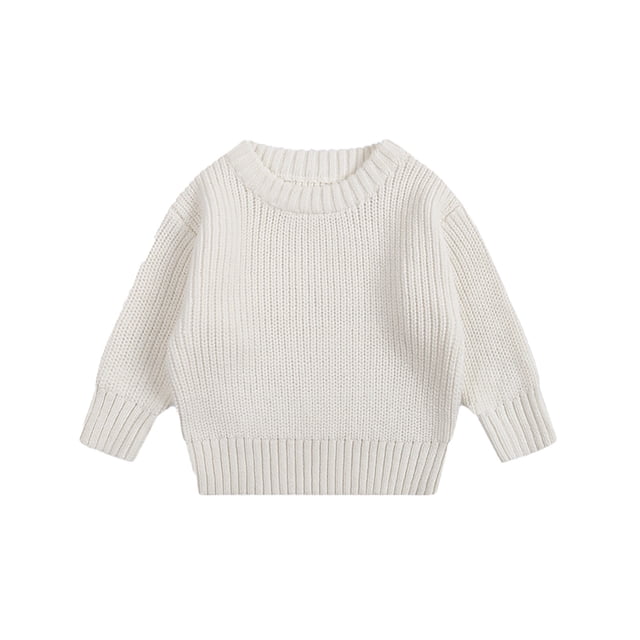 MIASHUI Chandails pour Garçons et Filles, Col Rond, Manches Longues, Chandail-Over, Couleur Unie, Tricoté, Blanc, 5-6 Ans