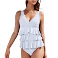 thumbnail image 1 of Dvprdro Tankini pour Femmes Maillots de Bain d'Été Col en V Froncé Volant Uni, 1 of 5