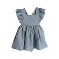 thumbnail image 1 of AJIWYH Robe d'Été pour Fillette, Manches Volantées, Lin Coton, Imprimé Uni, Volants, Mignonne, Princesse, Dos Nu, Bleu, 2-3 Ans, 1 of 5