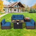 thumbnail image 1 of Costway 6PCS Patio Rattan Furniture Set 42" Fire Pit Table Cover Sofa Cushion Navy, 1 of 10