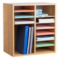 thumbnail image 2 of AdirOffice Wood Adjustable 16 Compartment Literature Organizer, Medium Oak, 2 of 5