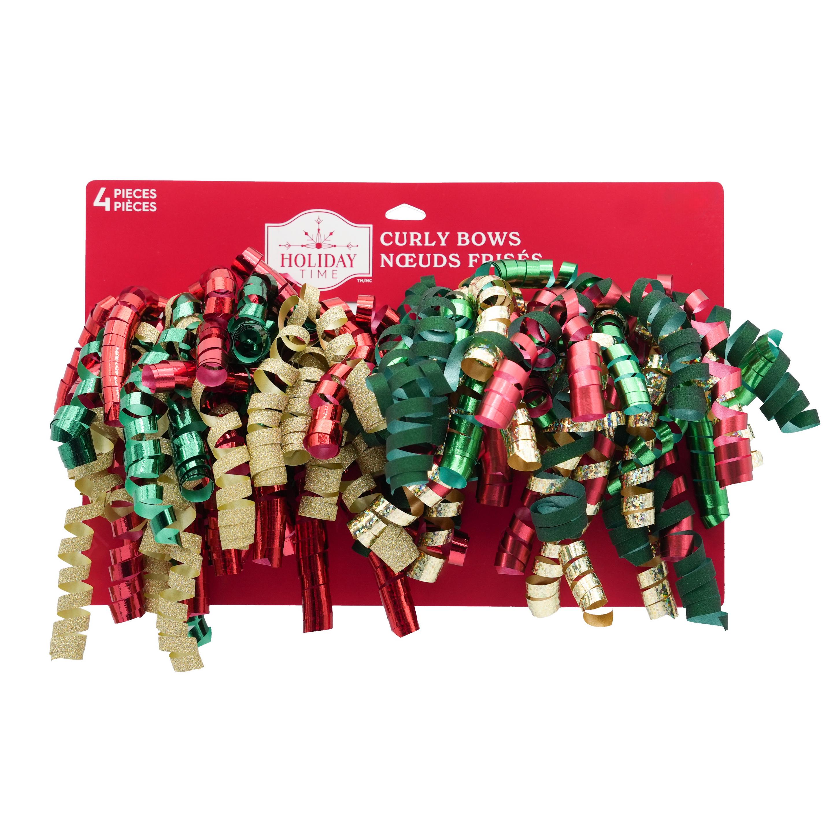 Holiday Time Traditional Curly Gift Bows in Red, Green, and Gold, 4 Count