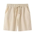 thumbnail image 1 of BADHUB Men Cotton Linen Shorts Summer Solid Color Elastic Waist Short Pants Sportswear with Drawstring Pockets Summer Beach Comfy Lounge Wear, 1 of 7