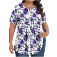 thumbnail image 1 of Pisexur Hauts de Printemps pour Femmes Blouses pour Femmes Décontractées Mode Féminine Imprimé Col Rond Manches Courtes Plissé Ample Multicolore, 4TG, 1 of 6
