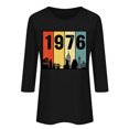 thumbnail image 2 of Uootdi Hauts pour Femmes Manches 3/4 Col Rond Imprimé Arc-en-Ciel Rétro 1976 Coupe Décontractée T-Shirts Nostalgiques d'Été Cadeau, 2 of 4