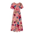 thumbnail image 5 of Weiqiqre Robe Midi Trapèze à Manches Courtes d'Été pour Femme, Décontractée, à Fleurs, Style T-Shirt, Fluide, de Plage, avec Poches, 5 of 5