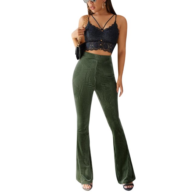 Wangsaura Women's Bootcut Yoga Pants Tummy Control Bootleg Velvet Sweatpants