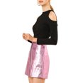 thumbnail image 4 of Unique Bargains Jupe Courte Mini Holographique Taille Haute à Fermeture Éclair Métallique devant pour Femme, 4 of 6