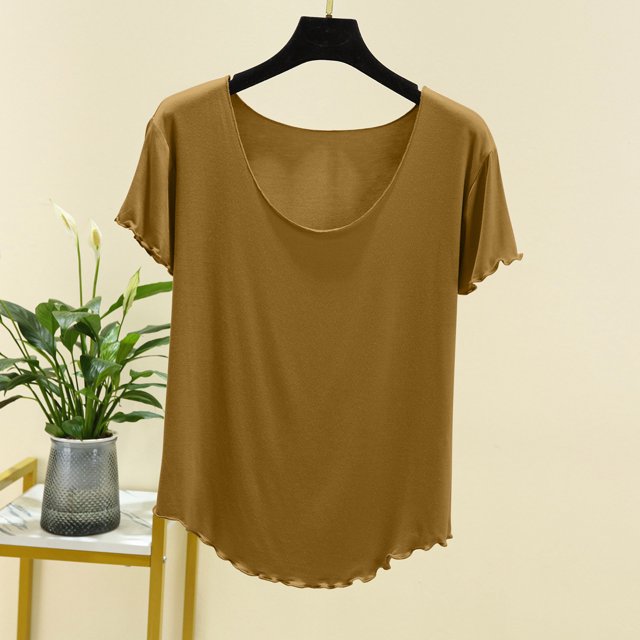 Blouses pour Femmes Femmes Uni Col Rond Manches en Dentelle Haut à Manches Courtes Haut/chemise à Manches Courtes à Col Rond