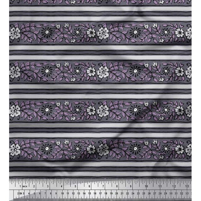 Soimoi Rayon Fabric Leaves & Floral Block Print Fabric by Yard 56 Inch Wide